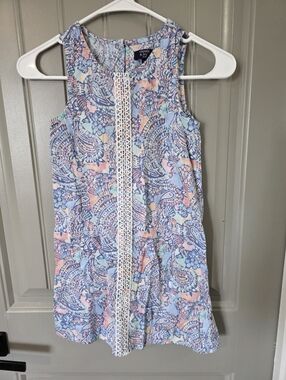 Crown & Ivy Girls Size 8 Blue And Pink Paisley Print Dress Sleeveless